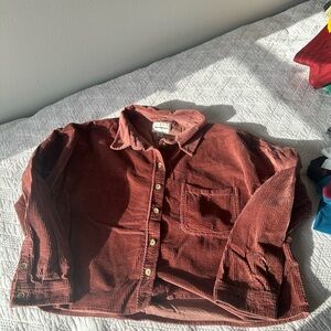 Mauve Pink Cropped Corduroy Button-Up Shirt